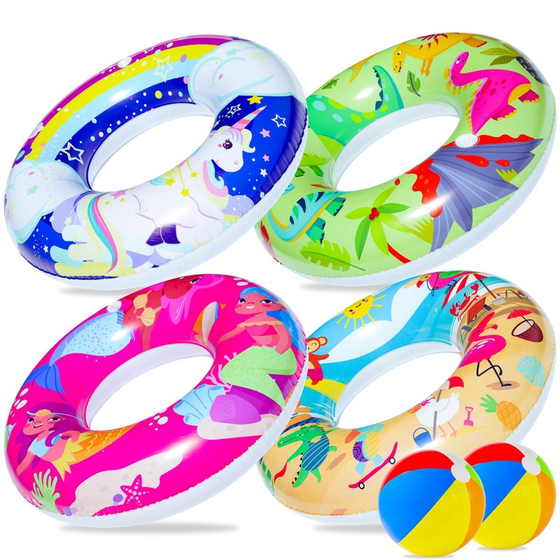 Parentswell 6-Pack Pool Party Set  Parentswell Inflatable Pool Float Swimming Rings  4 Pool Tubes (with 2 Beach Balls)  Pool Party Favors for Summer Pool and Beach Fun - Image 1