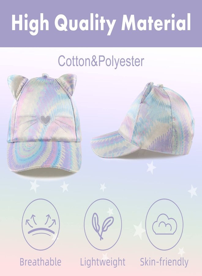 Zsedrut Girls Baseball Cap Kids Cute Sun Hat Adjustable Trucker Hats Toddler Rainbow Floral Ponytail Caps Spring Summer (Rainbow Cat, 4-8 Years) - Image 2
