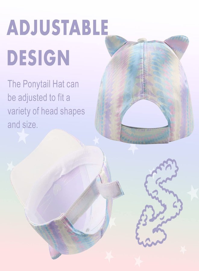 Zsedrut Girls Baseball Cap Kids Cute Sun Hat Adjustable Trucker Hats Toddler Rainbow Floral Ponytail Caps Spring Summer (Rainbow Cat, 4-8 Years) - Image 5