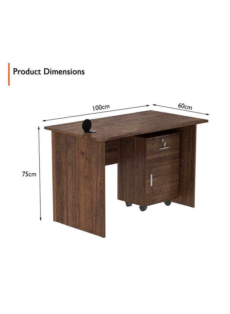 Mahmayi MP1 100x60 Writing Table with Drawers - Brown with 51-1H Round Desktop Power Module with USB Slot for Office Desk - Black - Image 3