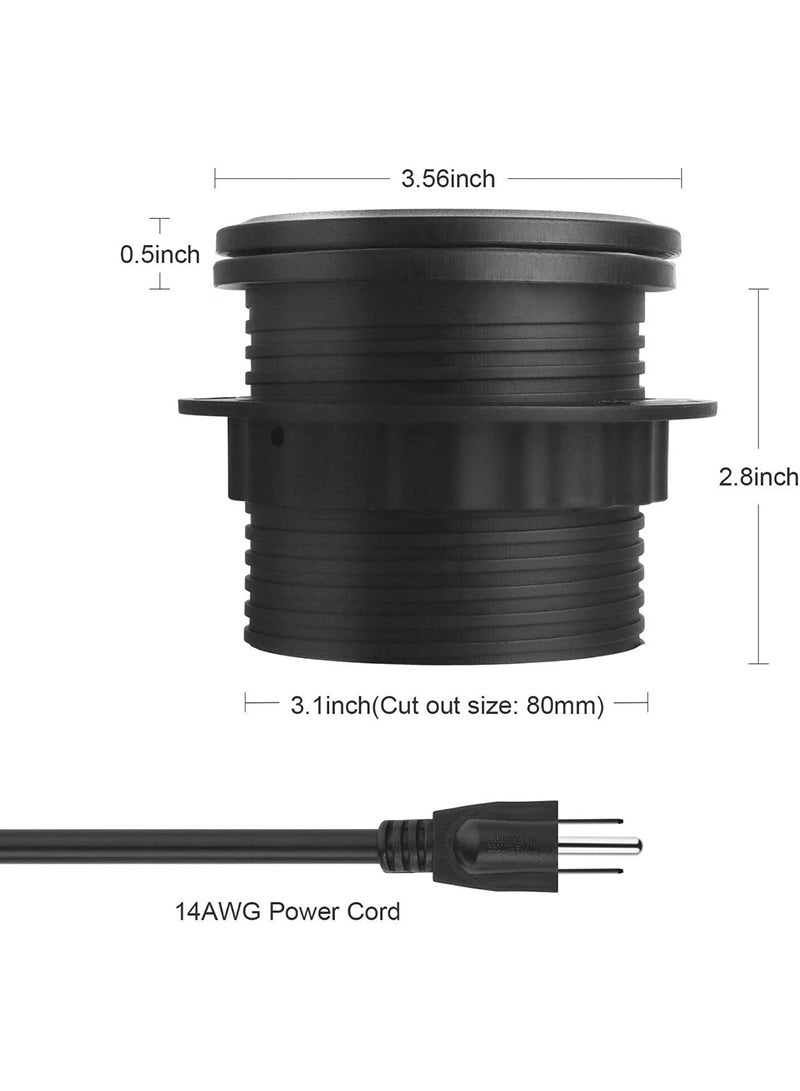 Mahmayi MP1 100x60 Writing Table with Drawers - Brown with 51-1H Round Desktop Power Module with USB Slot for Office Desk - Black - Image 2