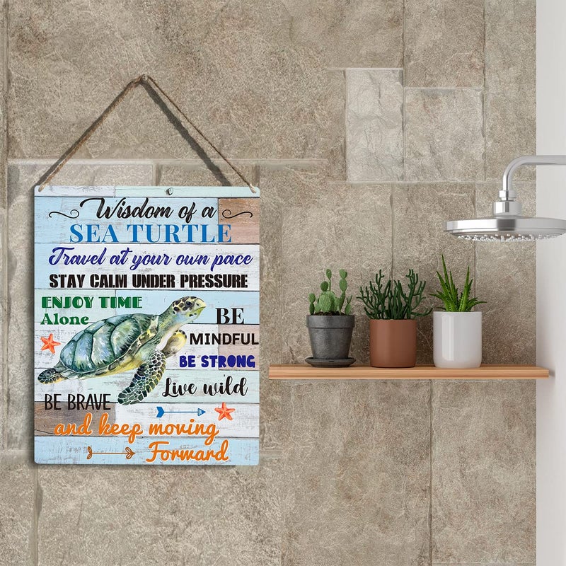 YCYD Sea Turtle Decor, Friends Inspirational Turtle Gifts, Wall Art Wooden Hanging Sign Decor, for Office Bedroom Living Room Home Decoration 10x8 Inch - Image 5