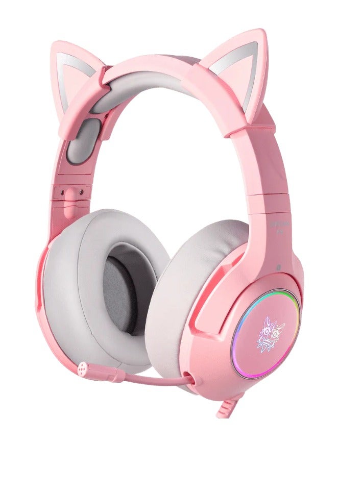 Gaming Headphones with Removable Cat Ears Over Ear Wired Headset with Mic - Image 1