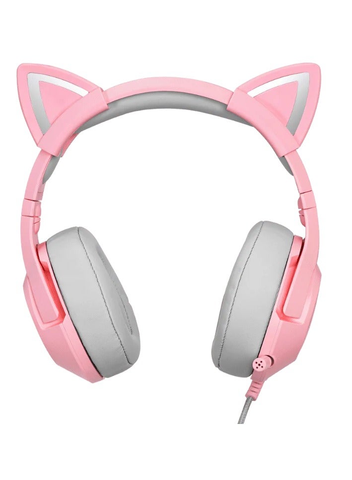 Gaming Headphones with Removable Cat Ears Over Ear Wired Headset with Mic - Image 3