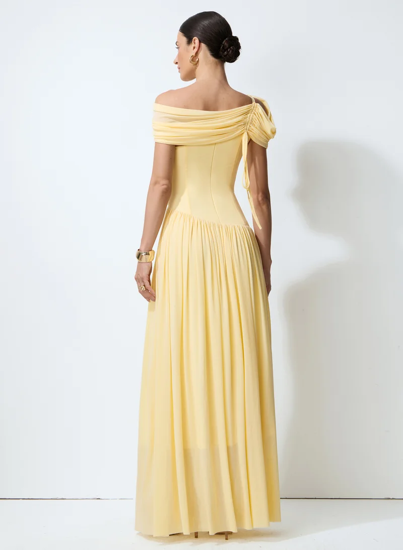 Sunfere  Sweetest Feelings Yellow One Shoulder Cutout Maxi Dress for Women | Best Price UAE