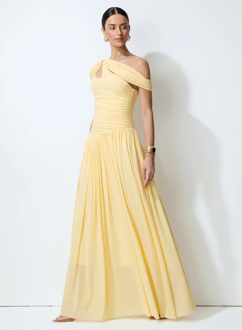 Sunfere  Sweetest Feelings Yellow One Shoulder Cutout Maxi Dress for Women | Best Price UAE