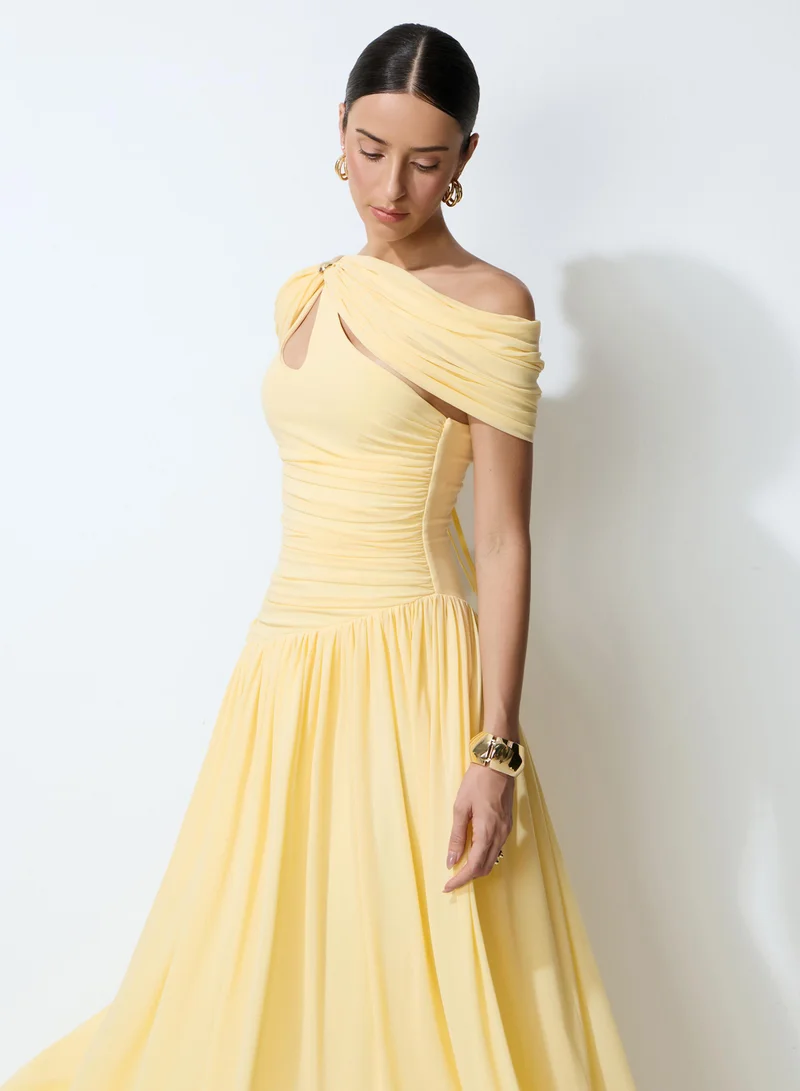 Sunfere  Sweetest Feelings Yellow One Shoulder Cutout Maxi Dress for Women | Best Price UAE
