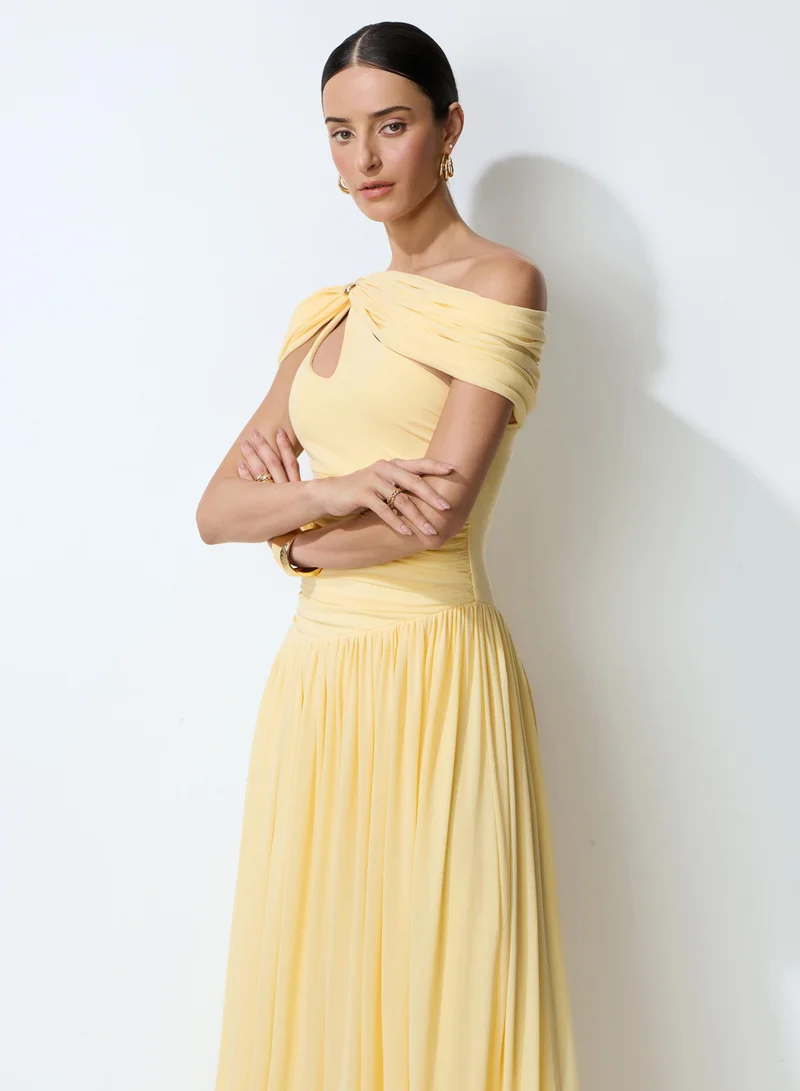 Sunfere  Sweetest Feelings Yellow One Shoulder Cutout Maxi Dress for Women | Best Price UAE