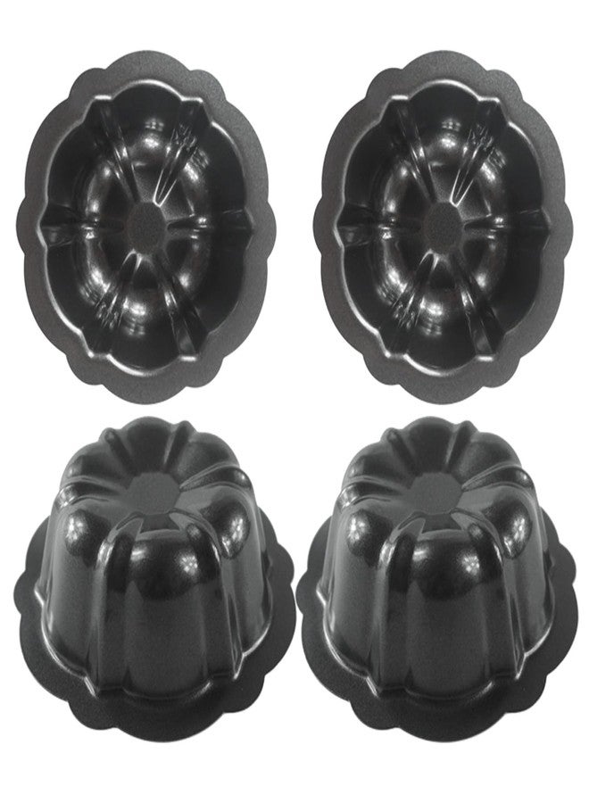 LoveDeal 4 Inch Small Fluted Cake Pan, Carbon Steel Mini Kugelhopf Cake Mold, Round Baking Pan Set of 4 for Small Servings Size Cakes, Bread, Brownie, Pudding - Black (4.6" x 2.8" x 1.56") - Image 1
