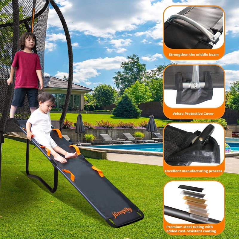 jumpfly Trampoline Slide Ladder Universal Trampoline Ladder with Handles Strong Tear Resistant Fabric Trampoline Accessories for Kids Toddler Climb Up & Slide Down, Orange - Image 4
