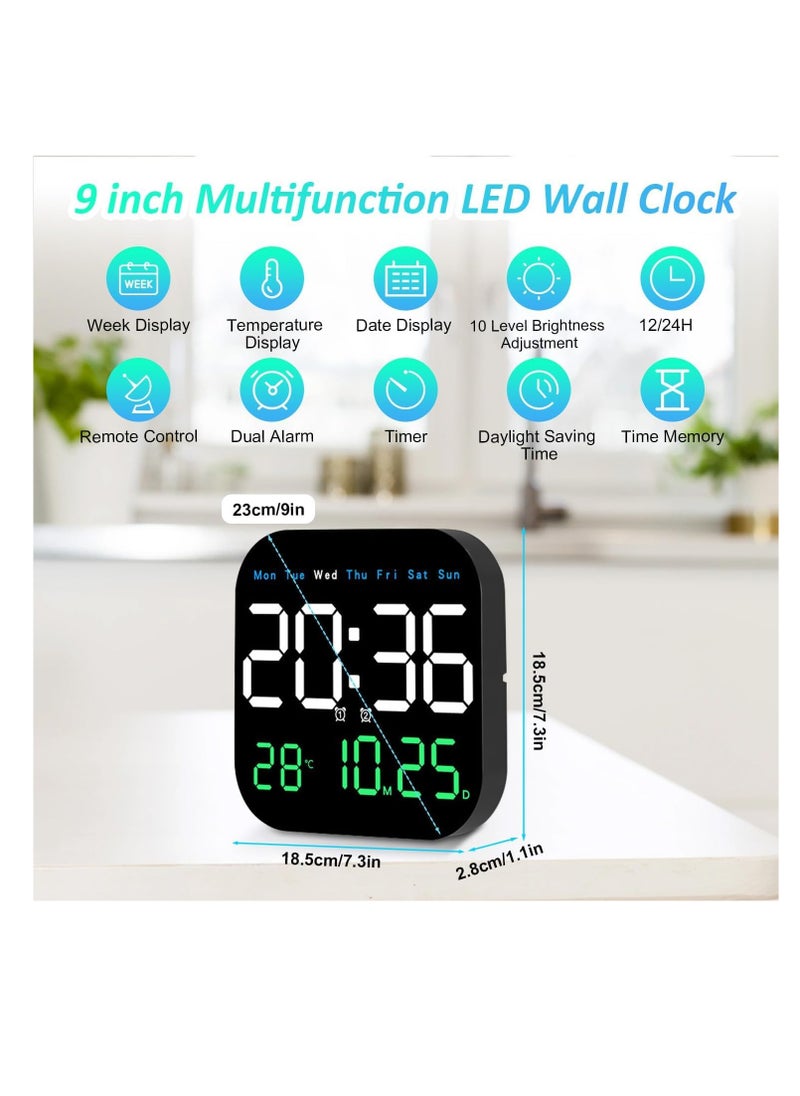 McDou Standing & Hanging Digital Wall Clock, 9'' LED Digital Clock with Remote Control for Living Room Decoration, Week/Date/Temperature in 3 Colors, Auto Brightness  - Image 2