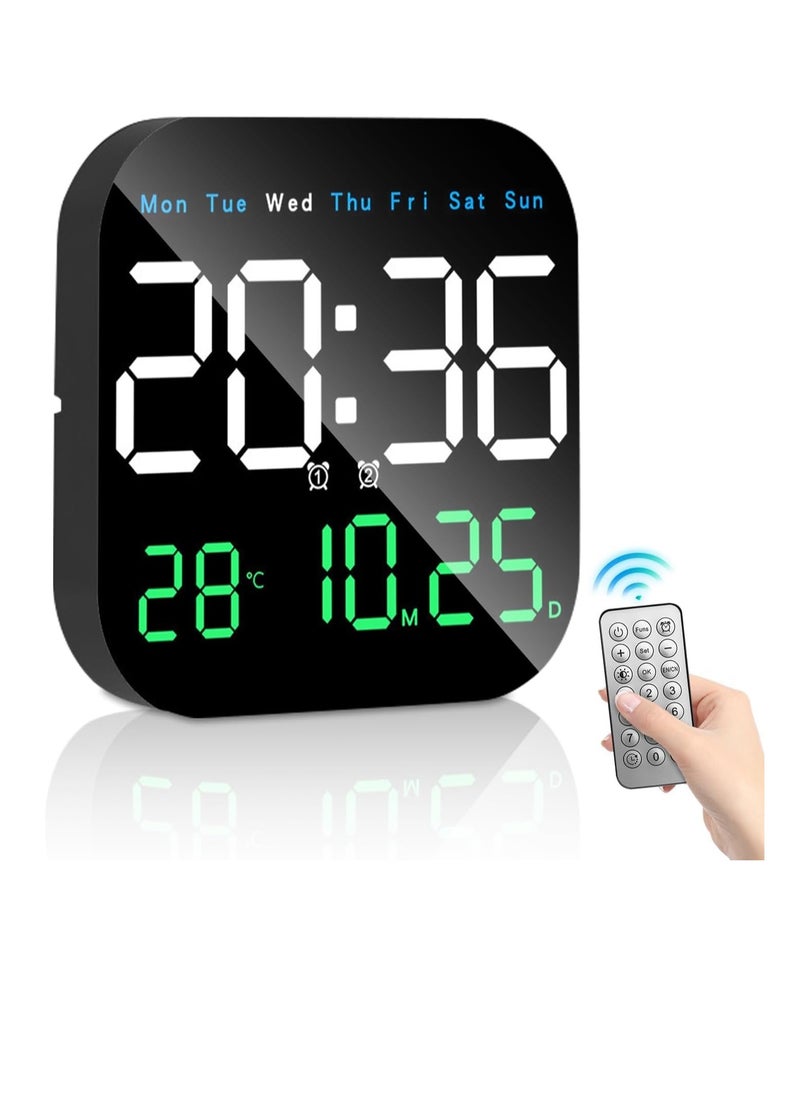 McDou Standing & Hanging Digital Wall Clock, 9'' LED Digital Clock with Remote Control for Living Room Decoration, Week/Date/Temperature in 3 Colors, Auto Brightness  - Image 1