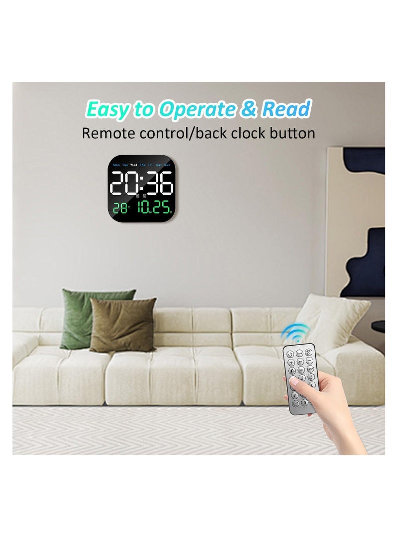 McDou Standing & Hanging Digital Wall Clock, 9'' LED Digital Clock with Remote Control for Living Room Decoration, Week/Date/Temperature in 3 Colors, Auto Brightness  - Image 4