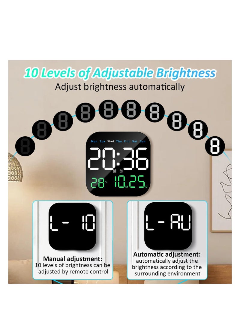McDou Standing & Hanging Digital Wall Clock, 9'' LED Digital Clock with Remote Control for Living Room Decoration, Week/Date/Temperature in 3 Colors, Auto Brightness  - Image 5