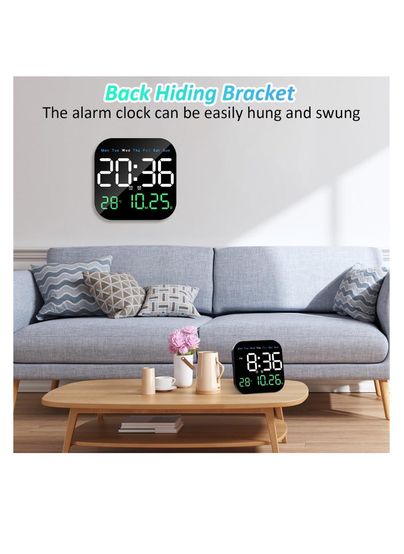 McDou - Standing & Hanging Digital Wall Clock, 9'' LED Digital Clock with Remote Control for Living Room Decoration, Week/Date/Temperature in 3 Colors, Auto Brightness - Image 1
