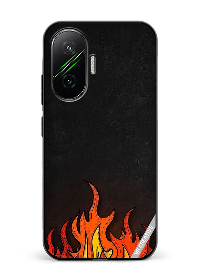 غطاء حماية لهاتف Xiaomi Poco F7 بتصميم نار متعدد الألوان