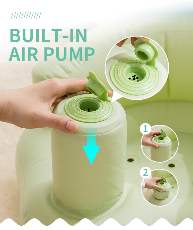 Jolfay Baby Bathtub Green Anti Slip Baby Plastic Bath Chair Bathtub with Inflatable Pump Baby Bath Seat with Non Slip Baby Bathing Essential Summer Kids Bath Tub - Image 5