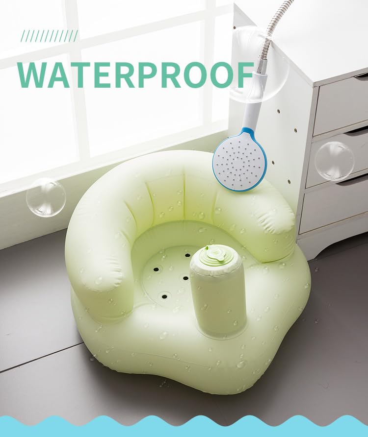 Jolfay Baby Bathtub Green Anti Slip Baby Plastic Bath Chair Bathtub with Inflatable Pump Baby Bath Seat with Non Slip Baby Bathing Essential Summer Kids Bath Tub - Image 3