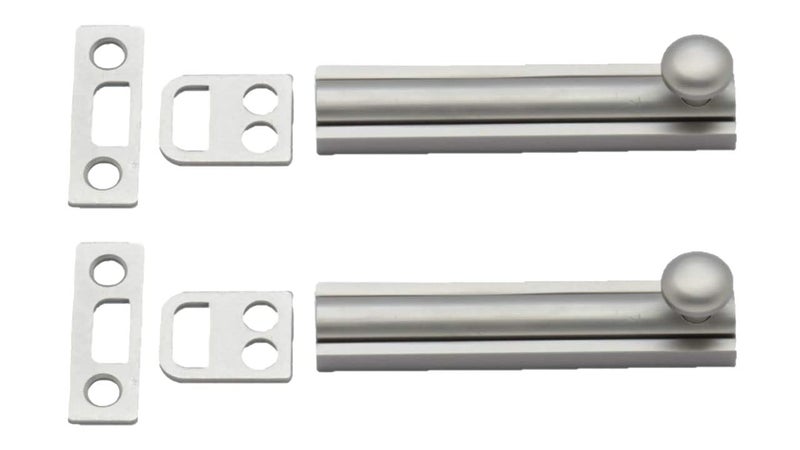 QCAA Solid Brass Surface Bolt 3 Satin Nickel 2 Pack Made in Taiwan