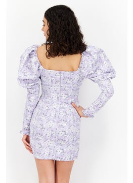 Collective The Label Women Petite Fit Floral Pattern Mini Dress, Lavender  - Image 2