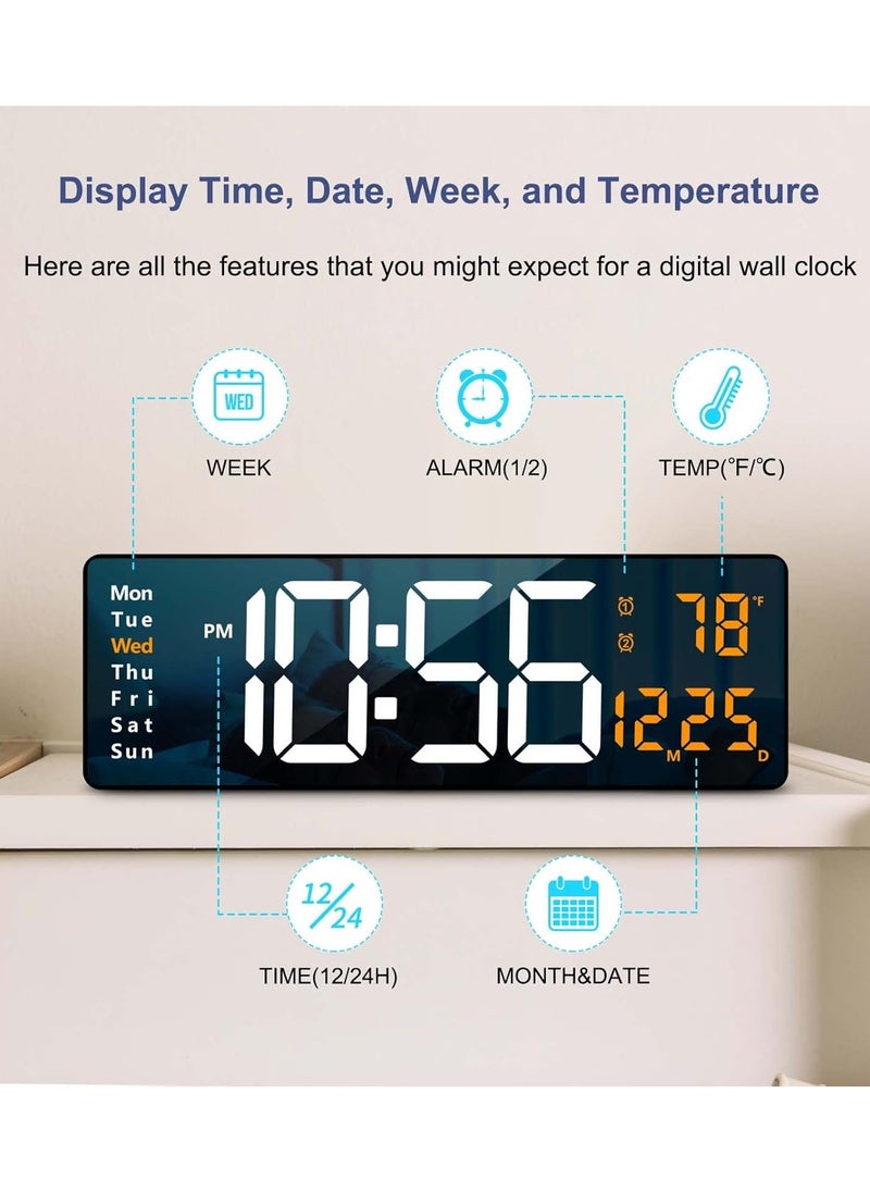 Generic - Digital Wall Clock Large Display, 16.2 Inch Large Wall Clocks, Modern LED Digital Clock with Remote Control for Living Room Decor, Automatic Brightness Dimmer Clock with Date Week Temperature (Green) - Image 1
