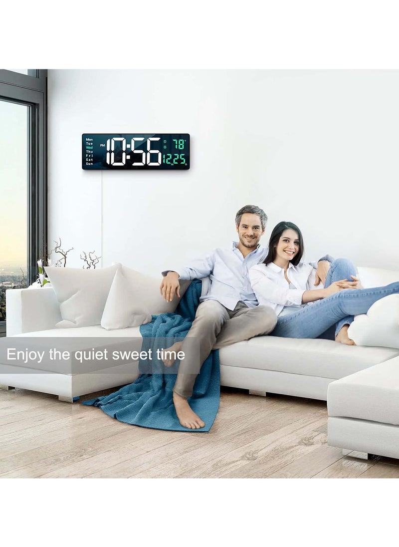 Generic - Digital Wall Clock Large Display, 16.2 Inch Large Wall Clocks, Modern LED Digital Clock with Remote Control for Living Room Decor, Automatic Brightness Dimmer Clock with Date Week Temperature (Green) - Image 1