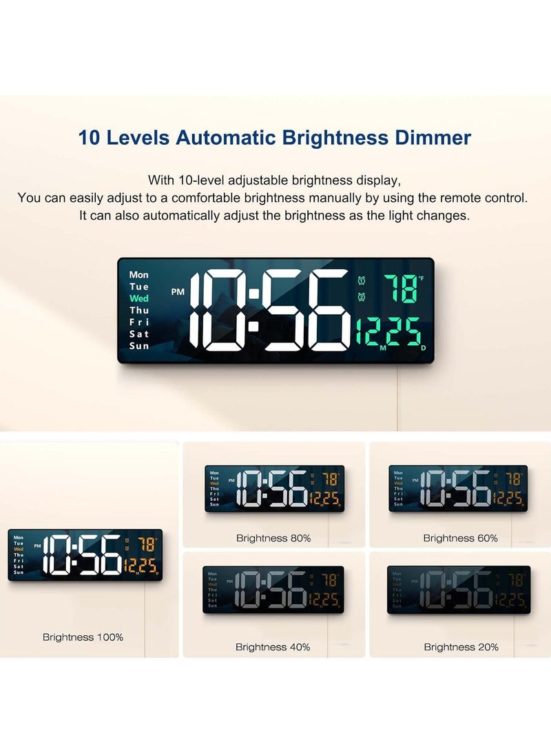 Generic - Digital Wall Clock Large Display, 16.2 Inch Large Wall Clocks, Modern LED Digital Clock with Remote Control for Living Room Decor, Automatic Brightness Dimmer Clock with Date Week Temperature (Green) - Image 1