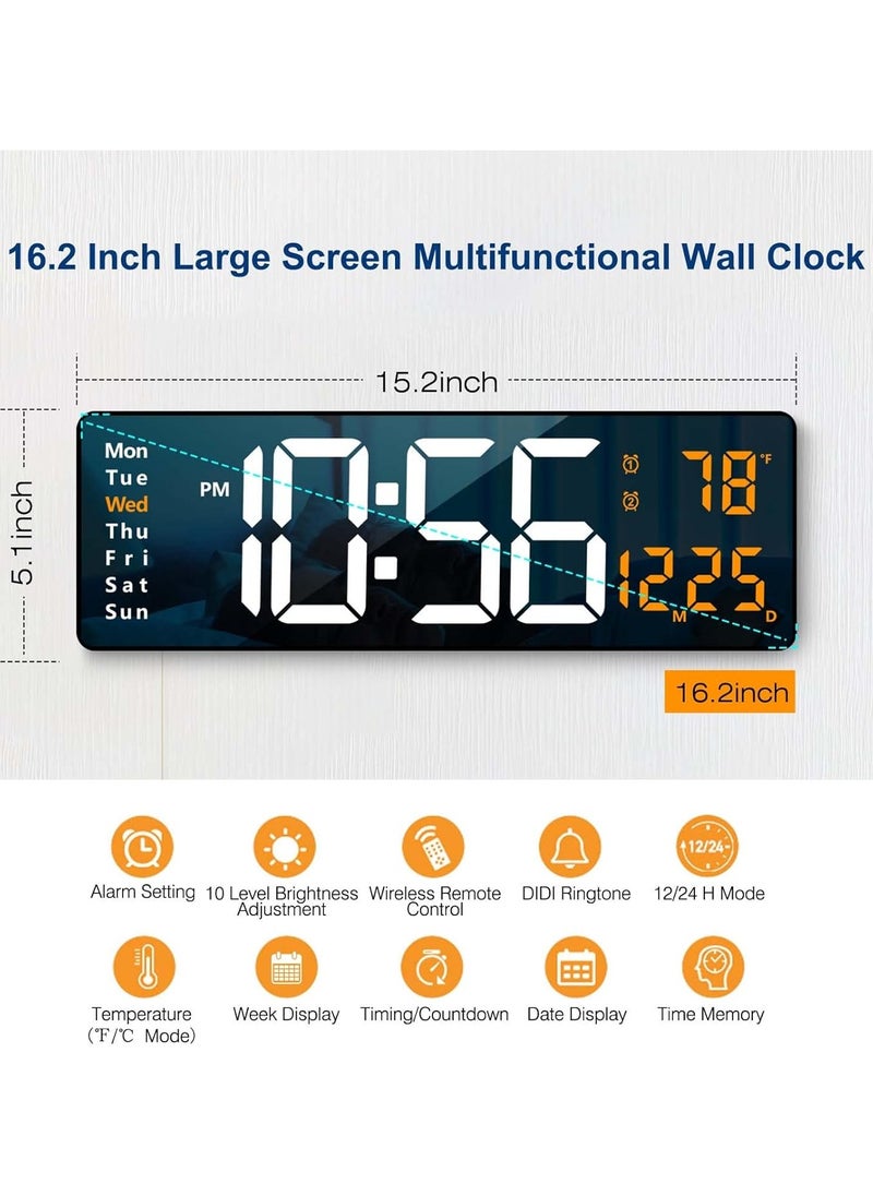 Generic - Digital Wall Clock Large Display, 16.2 Inch Large Wall Clocks, Modern LED Digital Clock with Remote Control for Living Room Decor, Automatic Brightness Dimmer Clock with Date Week Temperature (Green) - Image 1
