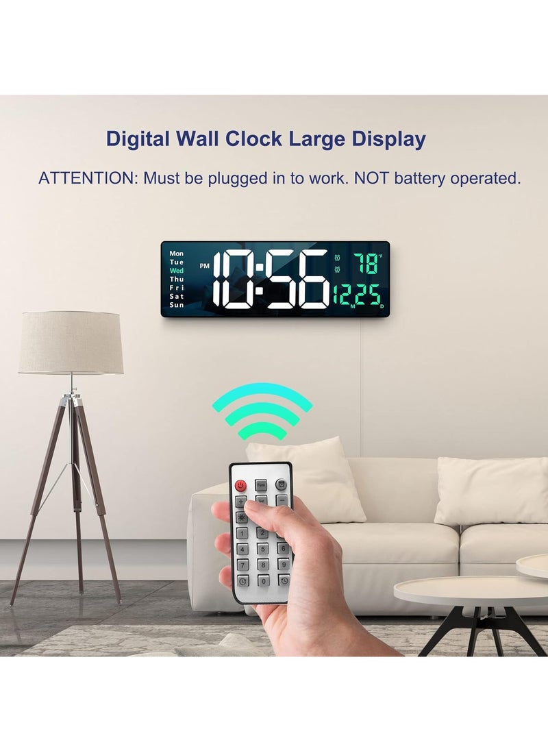 Generic - Digital Wall Clock Large Display, 16.2 Inch Large Wall Clocks, Modern LED Digital Clock with Remote Control for Living Room Decor, Automatic Brightness Dimmer Clock with Date Week Temperature (Green) - Image 1