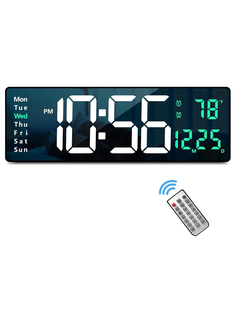 Generic - Digital Wall Clock Large Display, 16.2 Inch Large Wall Clocks, Modern LED Digital Clock with Remote Control for Living Room Decor, Automatic Brightness Dimmer Clock with Date Week Temperature (Green) - Image 1