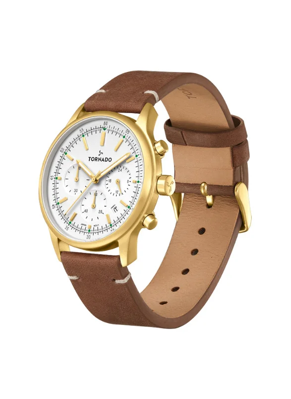 تورنيدو Tornado Classic T24108-GLDW Men's Multi Function Display Watch & Leather Strap Silver