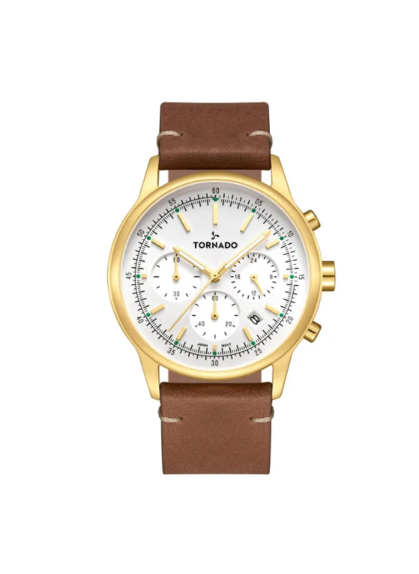 تورنيدو Tornado Classic T24108-GLDW Men's Multi Function Display Watch & Leather Strap Silver