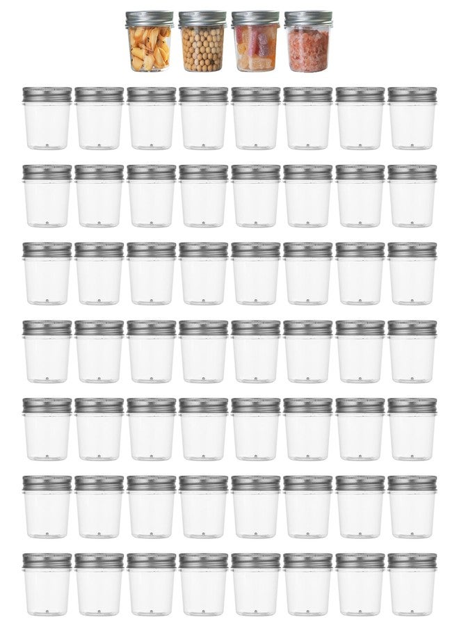 novelinks Plastic Jars With Lids 60Pcs 4oz Mason Jars Silver Plastic Jar Food Storage Small Mason Jars 4 oz for Milkshakes Juice Nuts Cupcakes Candy (Silver, 60 Pack 4 Ounce) - Image 1