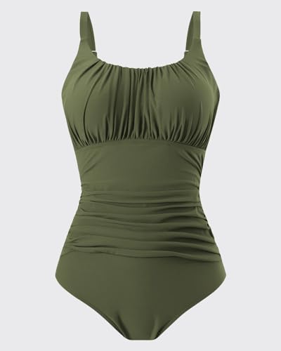 TcIFE Women's One Piece Swimsuit Ruched Tummy Control Square Neck Bathing Suits - Image 4