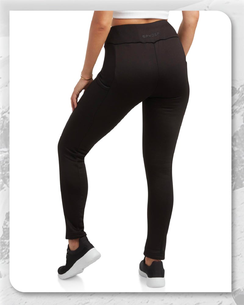 Spyder Womens Leggings - Soft Fleece Leggings with Pockets for Women High Waisted Yoga Pants Workout Gym Activewear, Size Small, Black - Image 3