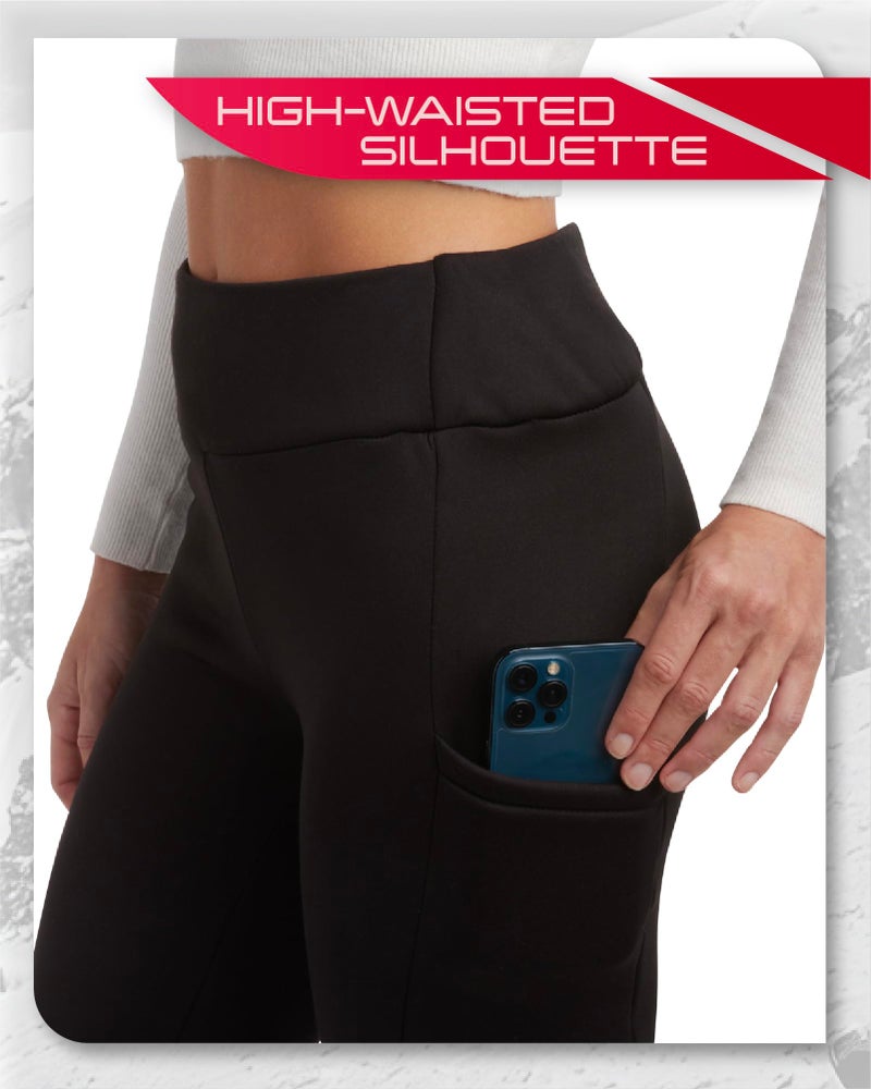 Spyder Womens Leggings - Soft Fleece Leggings with Pockets for Women High Waisted Yoga Pants Workout Gym Activewear, Size Small, Black - Image 2