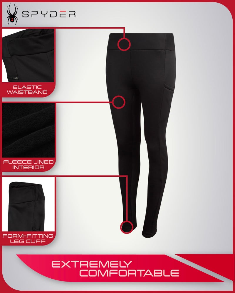 Spyder Womens Leggings - Soft Fleece Leggings with Pockets for Women High Waisted Yoga Pants Workout Gym Activewear, Size Small, Black - Image 4