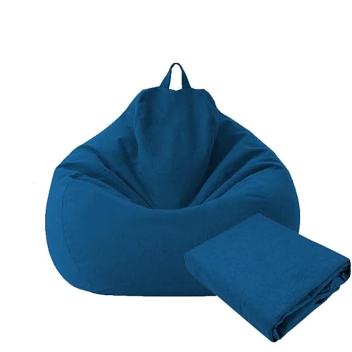 KODENG Large Small Lazy Sofas Cover Chairs Without Filler Linen Cloth Lounger Seat Bean Bag Pouf Puff Couch Tatami Living Room Beanbags (Blue, 100x120cm) - Image 1