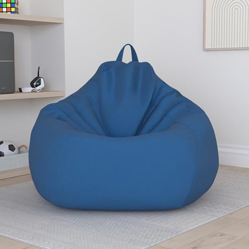 KODENG Large Small Lazy Sofas Cover Chairs Without Filler Linen Cloth Lounger Seat Bean Bag Pouf Puff Couch Tatami Living Room Beanbags (Blue, 100x120cm) - Image 2