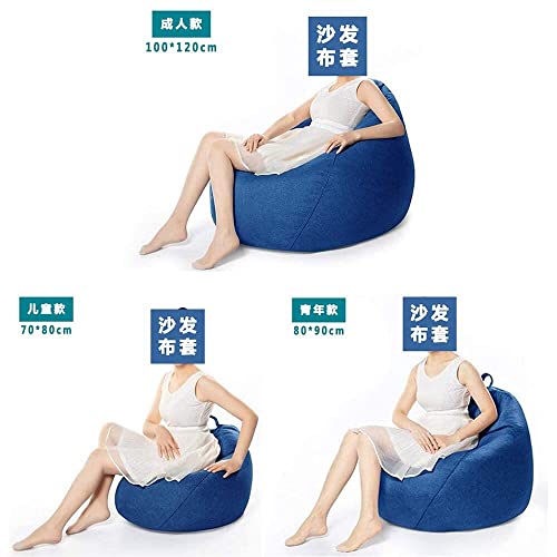 KODENG Large Small Lazy Sofas Cover Chairs Without Filler Linen Cloth Lounger Seat Bean Bag Pouf Puff Couch Tatami Living Room Beanbags (Blue, 100x120cm) - Image 4