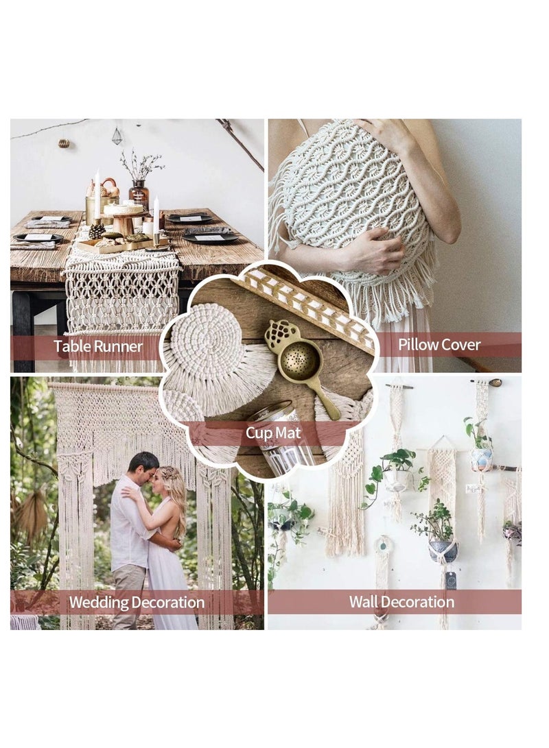 إكسفور 109 Yadrs 3mm Natural Macrame Cord Kit with 100 pcs Wood Beads 6pcs Wood Ring and 2 pcs Wooden Stick for Crafts,DIY Plant Hangers - Image 5