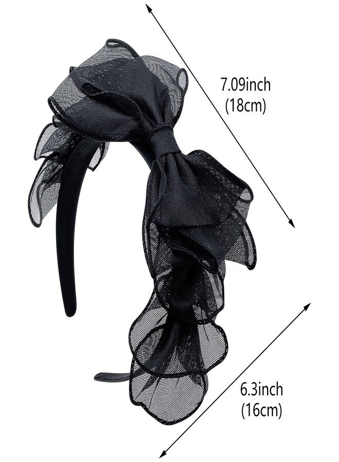 Aswewamt 3 Pcs Black Lace Bowknot Headband Vintage Knotted Hair Hoop French Fancy Bow Cosplay Lace Headband Costume Accessories for Women Girls - Image 2