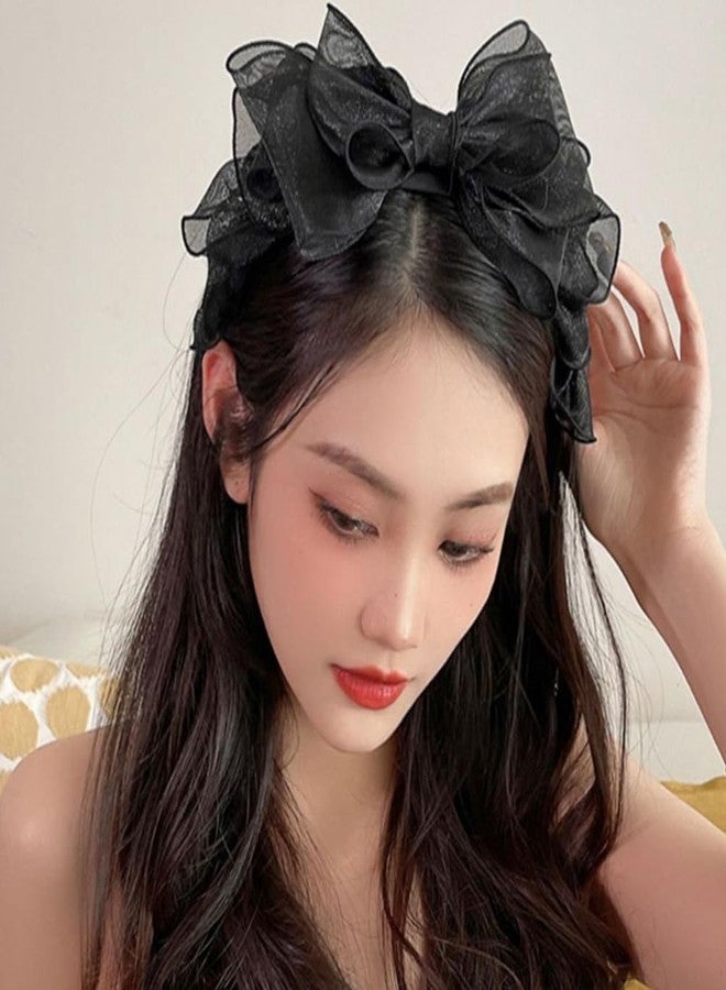 Aswewamt 3 Pcs Black Lace Bowknot Headband Vintage Knotted Hair Hoop French Fancy Bow Cosplay Lace Headband Costume Accessories for Women Girls - Image 5
