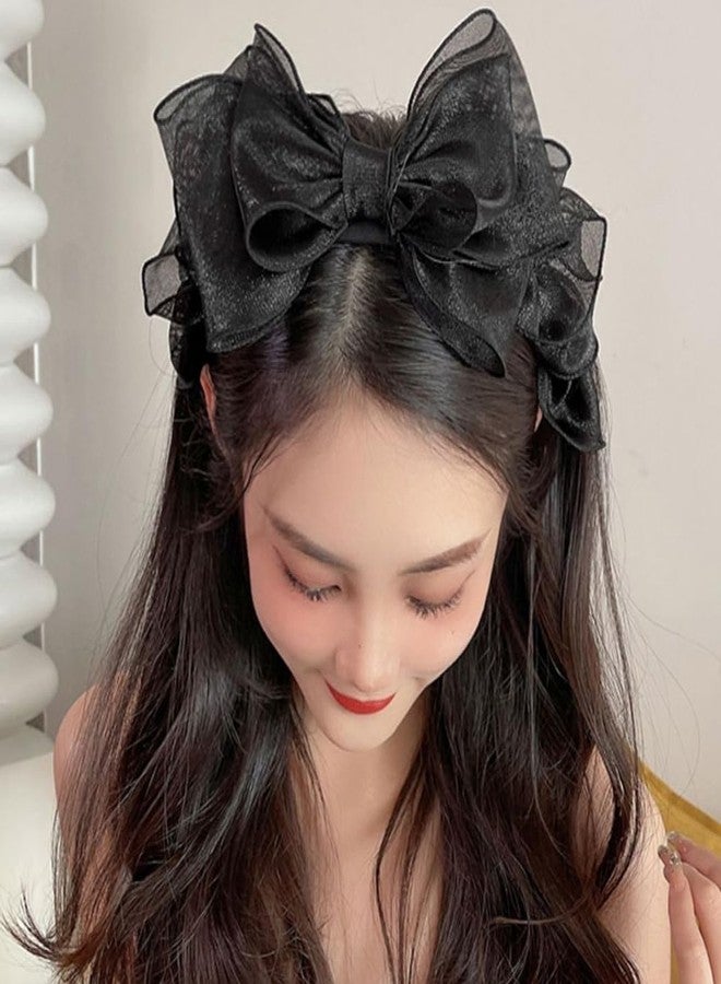 Aswewamt 3 Pcs Black Lace Bowknot Headband Vintage Knotted Hair Hoop French Fancy Bow Cosplay Lace Headband Costume Accessories for Women Girls - Image 4