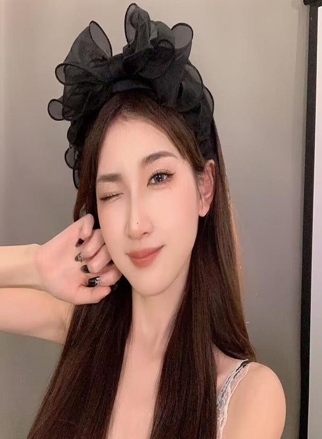 Aswewamt 3 Pcs Black Lace Bowknot Headband Vintage Knotted Hair Hoop French Fancy Bow Cosplay Lace Headband Costume Accessories for Women Girls - Image 3