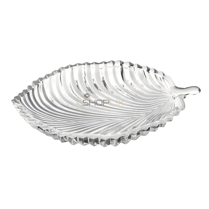 SHOPLIX SHOPLIX Leaf Shape Glass Serving Tray Plate - Elegant 20cm Transparent Crystal Design | Perfect for Dry Fruits, Snacks, Sweets, Chocolates, Home & Festive Decor - Lightweight & Durable (1 Piece) - Image 2