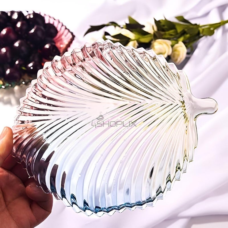 SHOPLIX SHOPLIX Leaf Shape Glass Serving Tray Plate - Elegant 20cm Transparent Crystal Design | Perfect for Dry Fruits, Snacks, Sweets, Chocolates, Home & Festive Decor - Lightweight & Durable (1 Piece) - Image 5