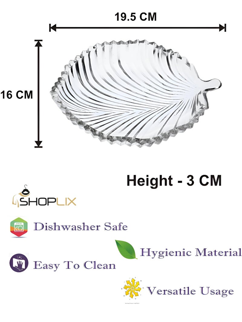 SHOPLIX SHOPLIX Leaf Shape Glass Serving Tray Plate - Elegant 20cm Transparent Crystal Design | Perfect for Dry Fruits, Snacks, Sweets, Chocolates, Home & Festive Decor - Lightweight & Durable (1 Piece) - Image 3