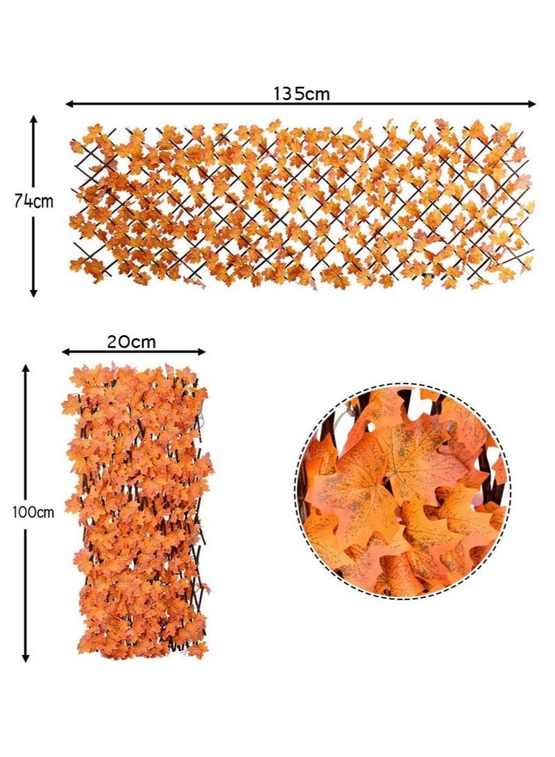 LINGWEI Bamboo Wooden Fence With Artificial Plants Orange Maple Leaves Expandable Wicker For Home Garden Decoration 4pcs - Image 5