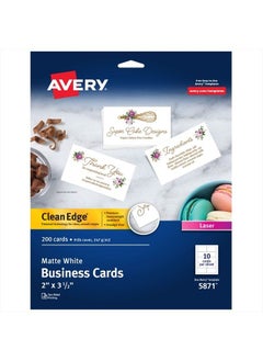 AVERY Avery Clean Edge Printable Business Cards with Sure Feed Technology, 2" x 3.5", White, 200 Blank Cards for Laser Printers (5871)  - Image 1